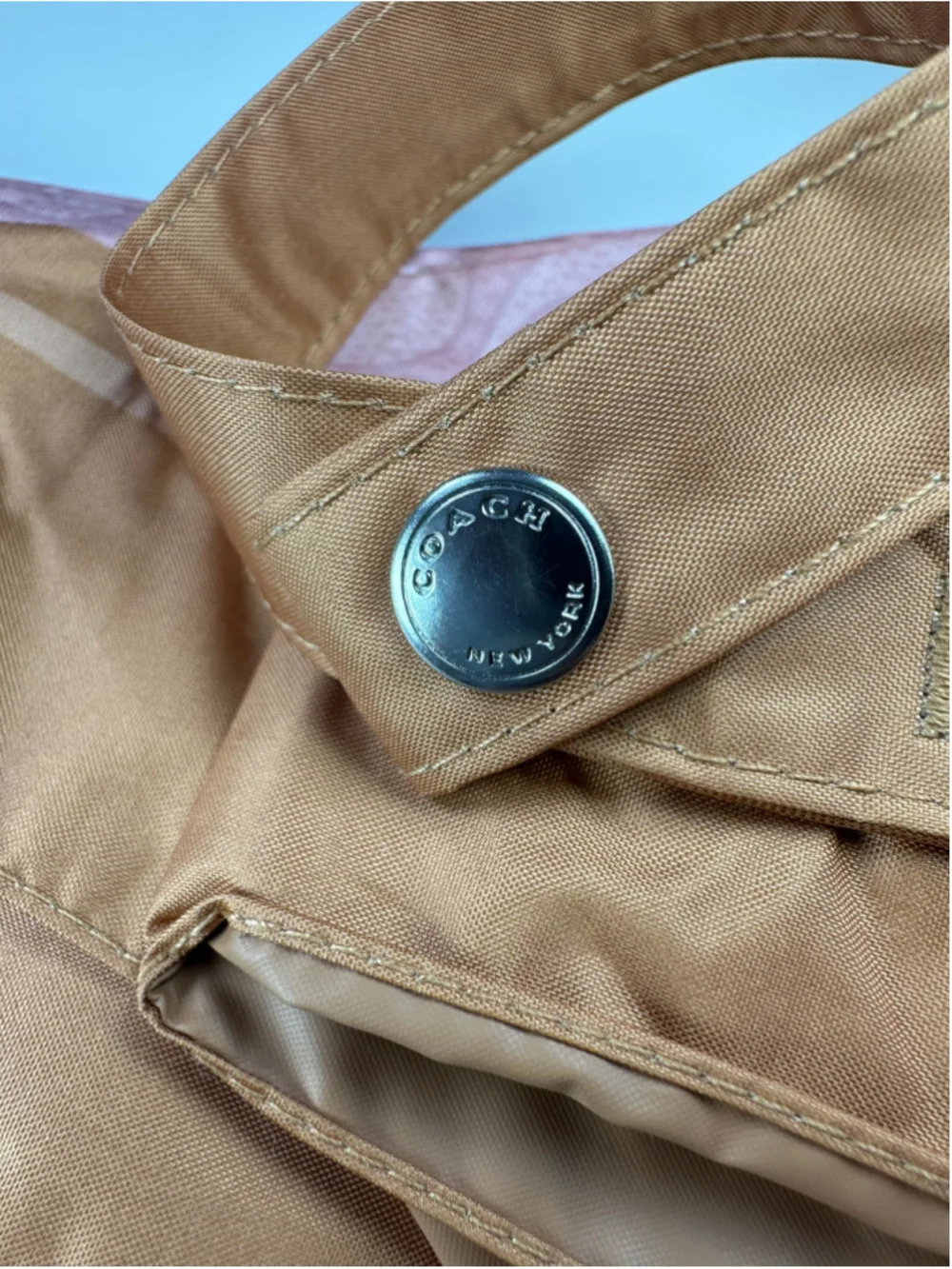 Coach CEF88 Pink Tan Signature UV Mini Umbrella 99% UV Protection Compact - Picture 3 of 9